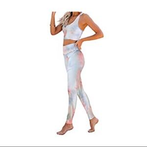 Women's Pastel TieDye Workout Set - High Waist Yoga Leggings with Sports Bra